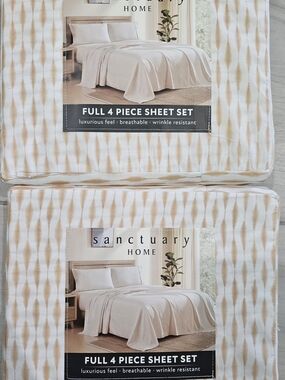 2 Sanctuary Coral White Full 4-Piece Sheet Sets New
